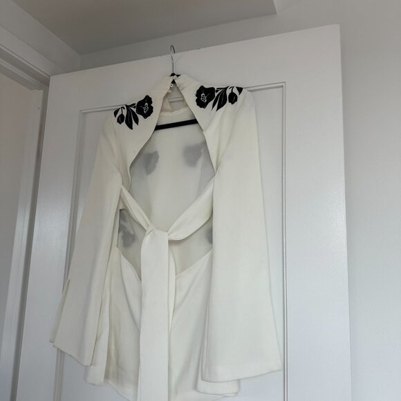 Cinq À Sept Rosabell Tunic Top White Sz 4 Open Back Cut-out Floral Embroidery - Picture 8 of 10
